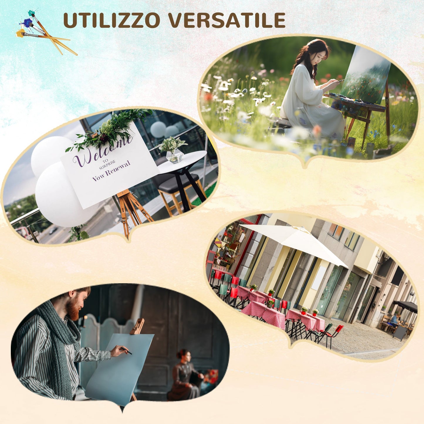 Space-Saving Beech Wood Painting Easel with Adjustable Height and Angle, 93x84x183 cm