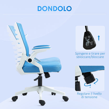 Ergonomic Swivel Chair with Adjustable Height and Armrests, 54x54x89-99 cm, White and Blue