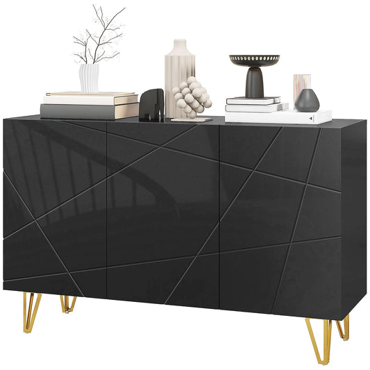 Storage Unit with 2 Cabinets and Adjustable Shelf, in Chipboard and Metal, 120x40x75 cm, Black and Gold