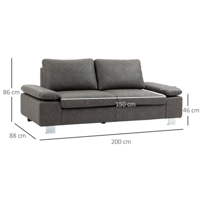 2 Seater Reclining Sofa with Adjustable Armrests, PU, Wood and Metal, 200x88x86 cm, Grey