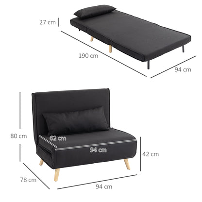 3 in 1 armchair bed with reclining backrest in 6 positions in fabric, 94x78x80 cm, Black