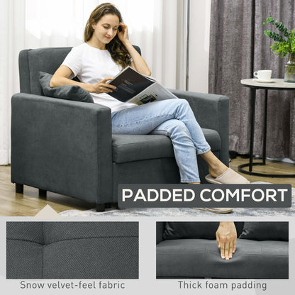 Grey Velvet Fabric Armchair Bed with 2 Cushions and Storage Space, 100x98x88 cm