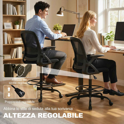 Ergonomic Office Chair with Lumbar Support and Footrest, Fabric and Steel, 58x63x105-126 cm, Black