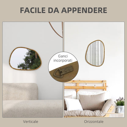 Modern Wall Mirror with Irregular Edges and Wooden Frame for Bedroom and Entrance, 80x60 cm