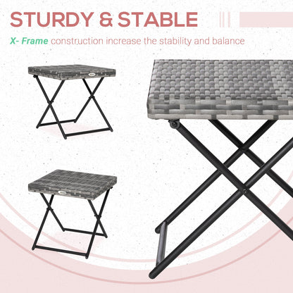 Space-Saving Folding Garden Table in Synthetic Rattan and Steel, 40x40x40cm, Grey