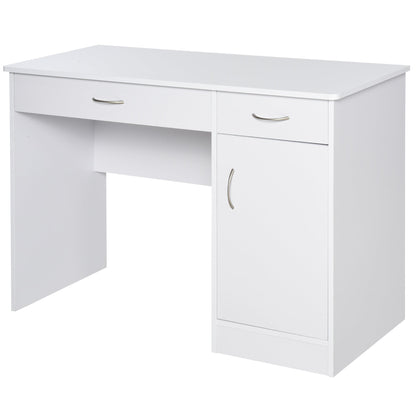 Modern Computer Desk with 2 Drawers and 1 Cabinet, Space-Saving Bookshelf for Office or Bedroom, Wooden, White