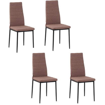 Set of 4 Upholstered Kitchen & Dining Chairs – Khaki Fabric with Metal Legs