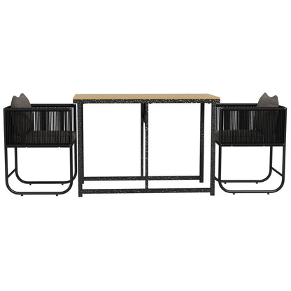 3-Piece Rattan Garden Set with 2 Chairs 50x51.5x67 cm and Table 110x60x75 cm in Composite Wood