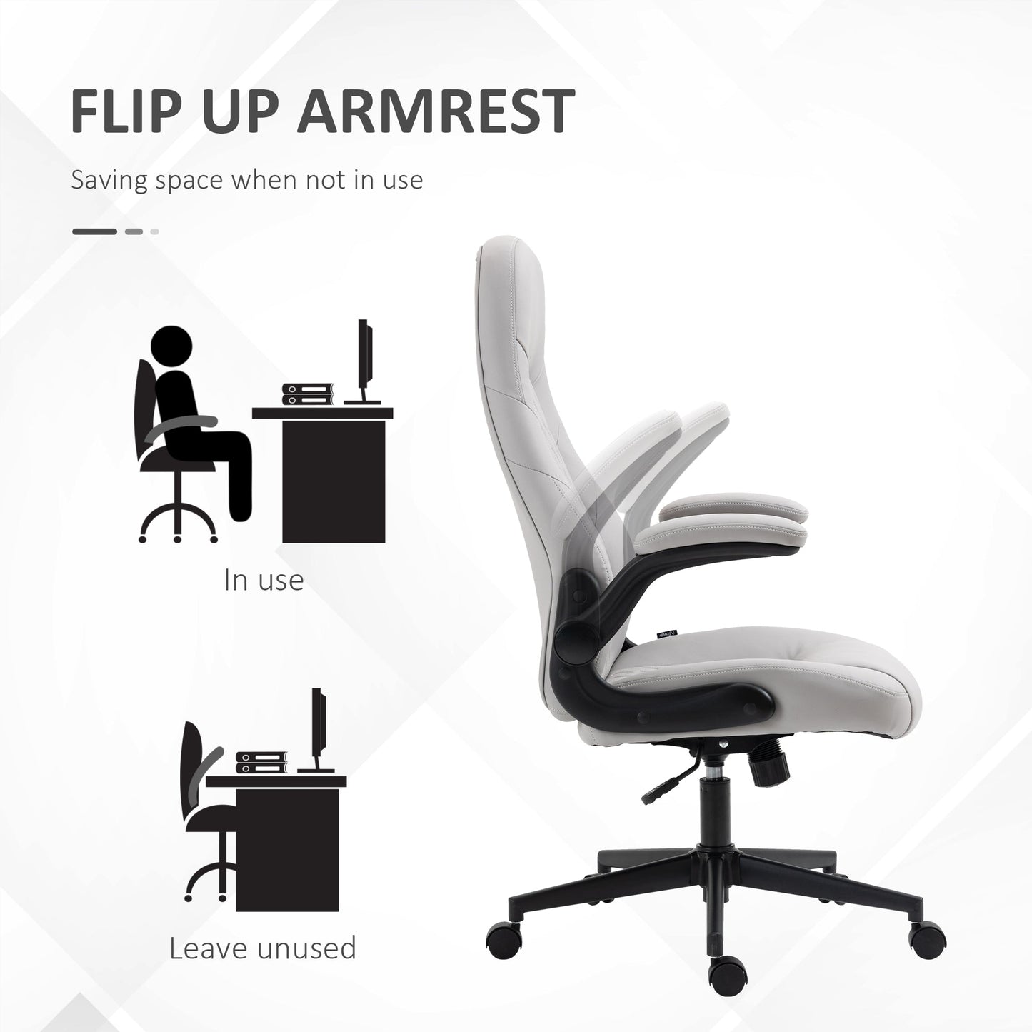Ergonomic Office Chair with Folding Armrests and Adjustable Height, 67x70x112-122 cm, Grey