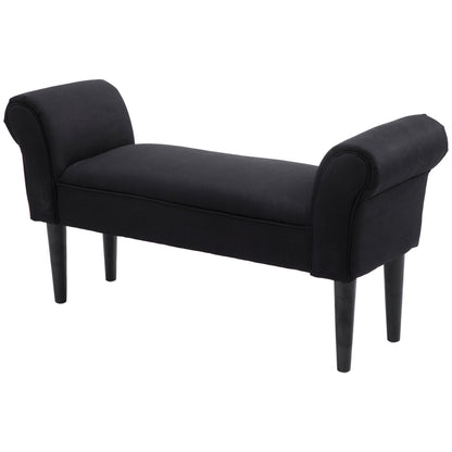 Padded Bed End Bench with Rolled Armrests, 102x35x51cm, Black