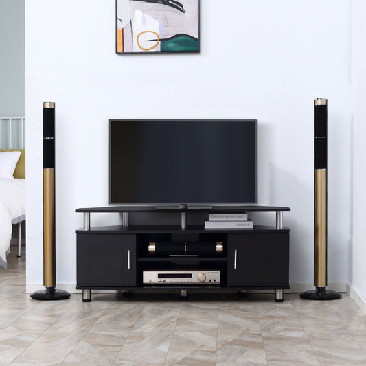 Classic Living Room TV Stand with 2 Shelves and 2 Cabinets, MDF and Stainless Steel, Black, 120x39.5x52cm