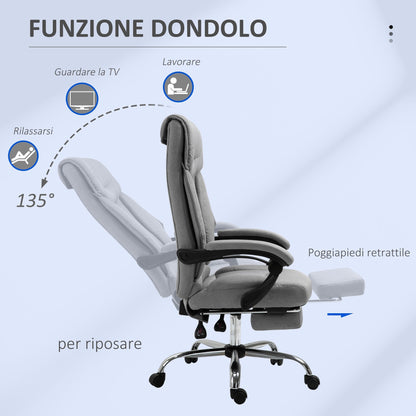 Ergonomic Swivel Office Chair, Desk Chair with Wheels, Retractable Footrest and 135° Reclining, Adjustable Height, Grey