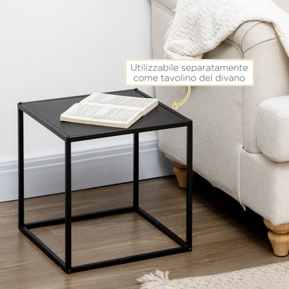 Set of 2 Square Stackable Coffee Tables for Living Room, Steel, Black