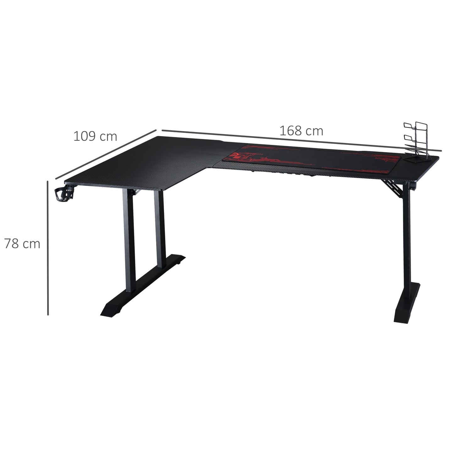 Corner Desk in Black for Gaming and Office with gamepad support and mat
