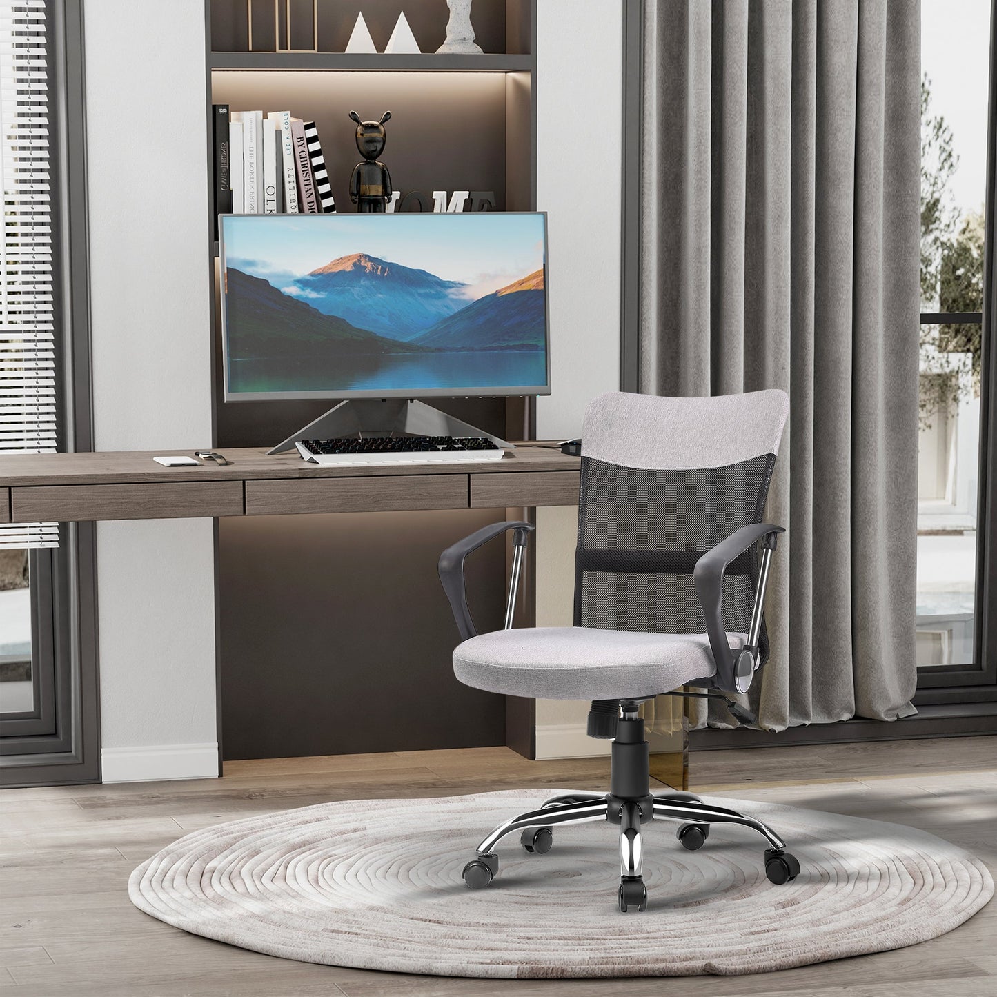 Grey Fabric Office Chair, Ergonomic Swivel Desk Chair, 60 x 66 x 91-101cm