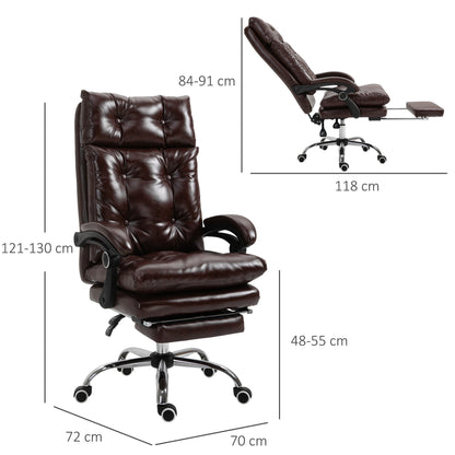 Ergonomic Presidential Faux Leather Office Chair, Swivel Office Chair with Adjustable Height, 135° Reclining and Pull-Out Footrest for Study and Desk, Brown