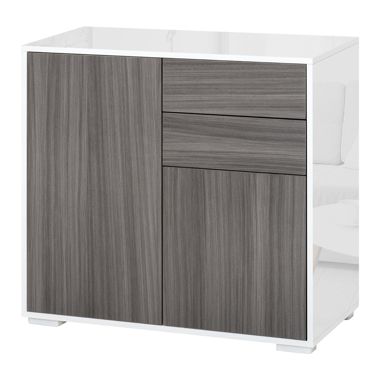 2-Drawer, 2-Door Cabinet, Push-Open, 2-Drawer, 2-Door Storage Unit for Home and Office, 79x36x74cm, Light Grey and White