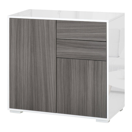 2-Drawer, 2-Door Cabinet, Push-Open, 2-Drawer, 2-Door Storage Unit for Home and Office, 79x36x74cm, Light Grey and White