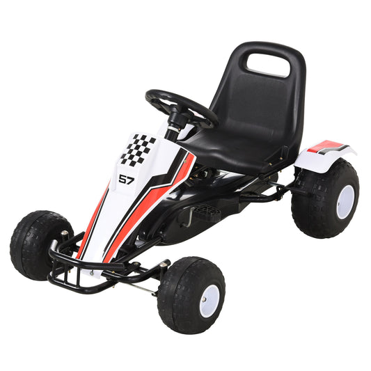 White Pedal Go-Kart for Children 3-8 Years with Adjustable Seat, Plastic Wheels, Handbrake and Gearbox