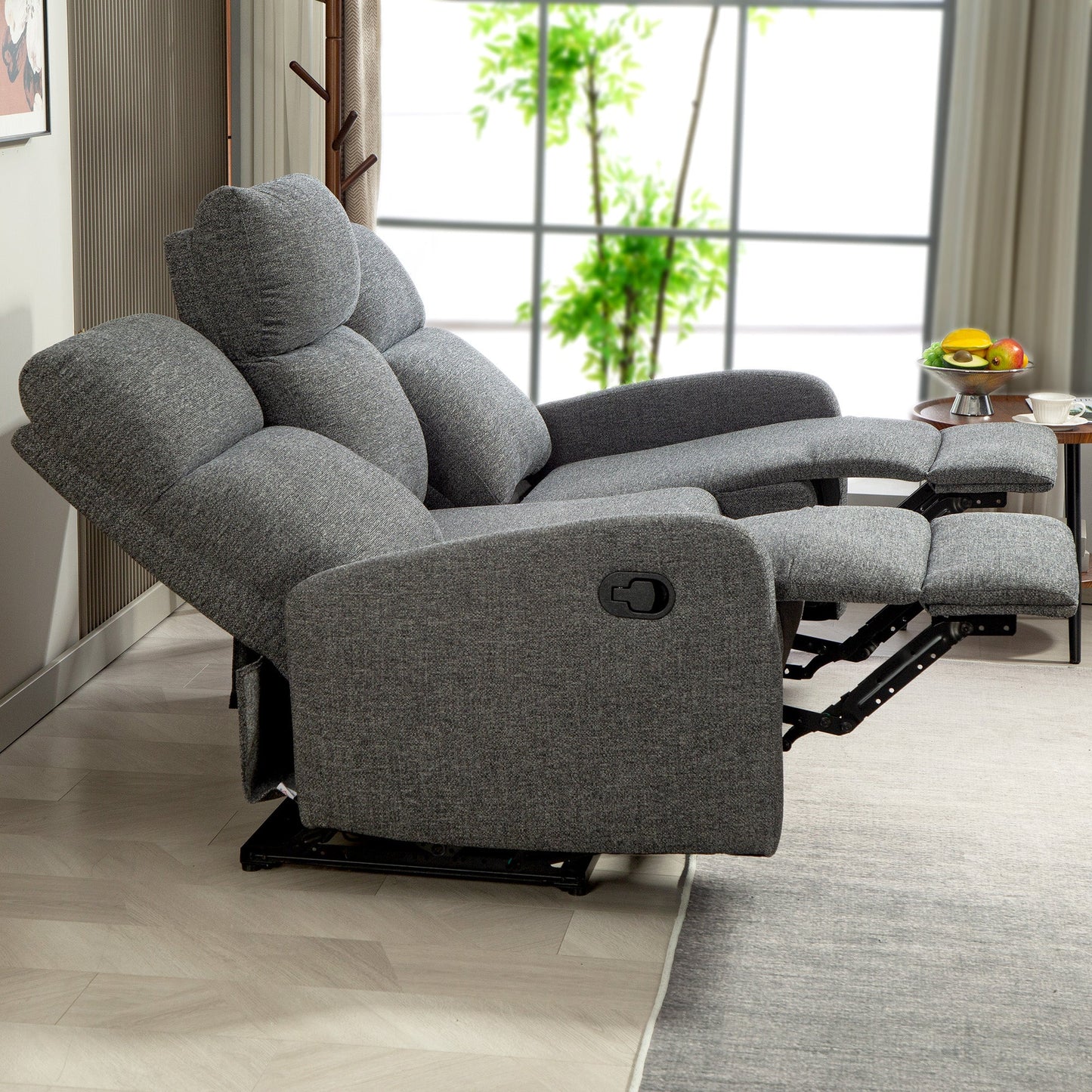 3-Seater Independently Reclining Sofa with Grey Chenille Upholstery, 179x91x98 cm