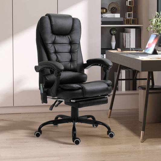 Office Chair with 7 Vibrating Points, Footrest and 155° Reclining Backrest, Black