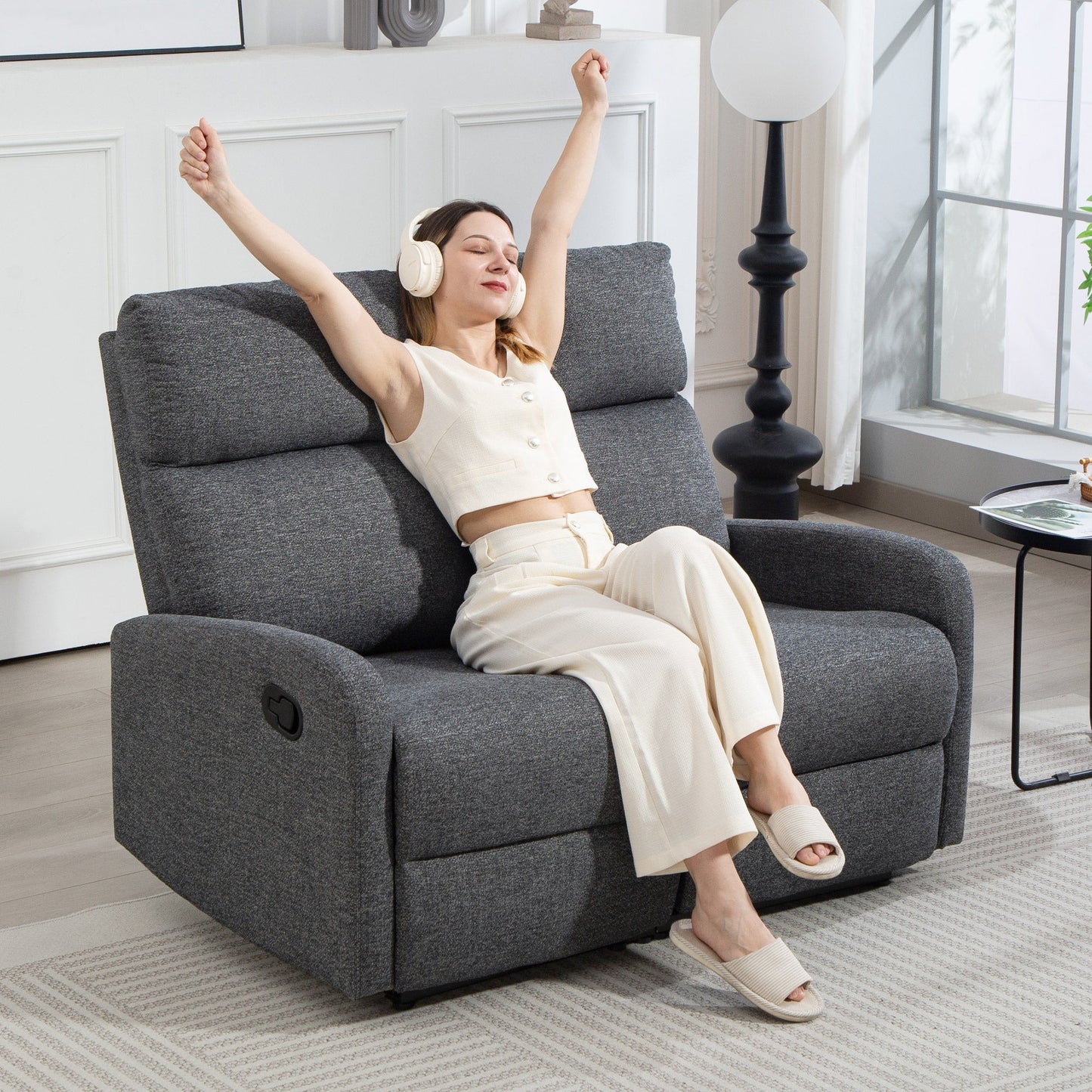 2-Seater Sofa Reclining to 145° Max and Upholstered in Grey Chenille, 124x91x100 cm