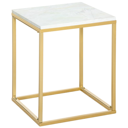 Marble Effect Metal Coffee Table for Home and Garden, 40x40x50cm, Gold