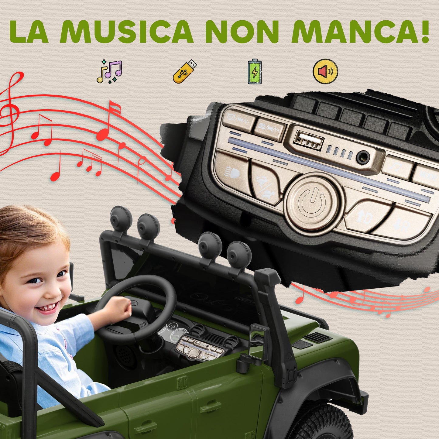 Electric Ride-On Car for Kids Ages 3-5, Land Rover Official 12V with Remote Control, Suspension, LED Lights, Green