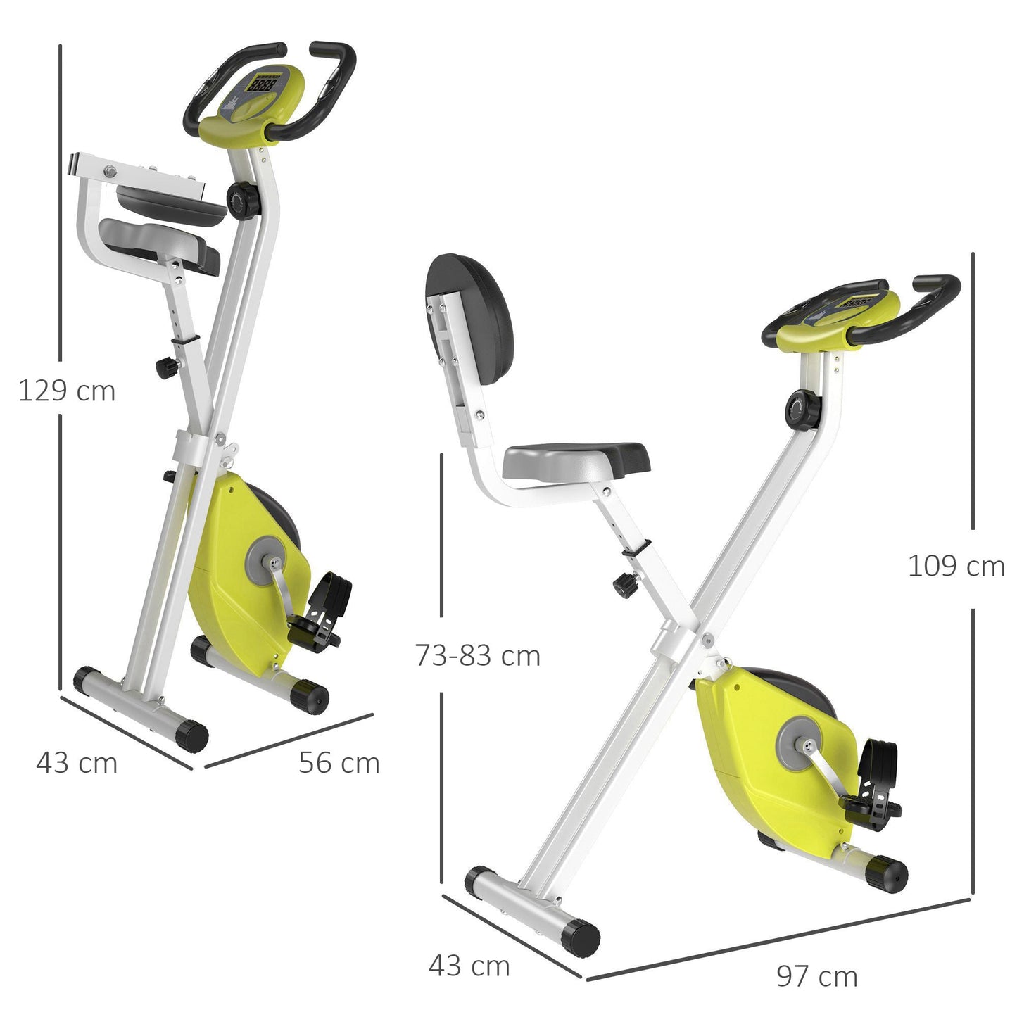 Foldable Fitness Bike Steel with Adjustable Height, Spinning Bike 8-Level Magnetic Resistance, LCD Screen, Yellow, 43x97x109cm