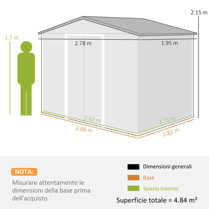 Garden Shed in Steel with Wood Effect and Double Sliding Doors, 278x195x215 cm, Brown