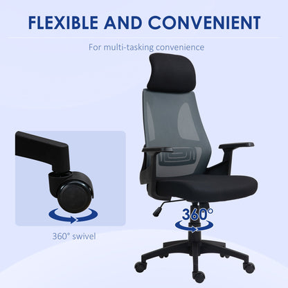 Office Chair with Lumbar Support and Headrest, Swivel Seat with Adjustable Height, Black