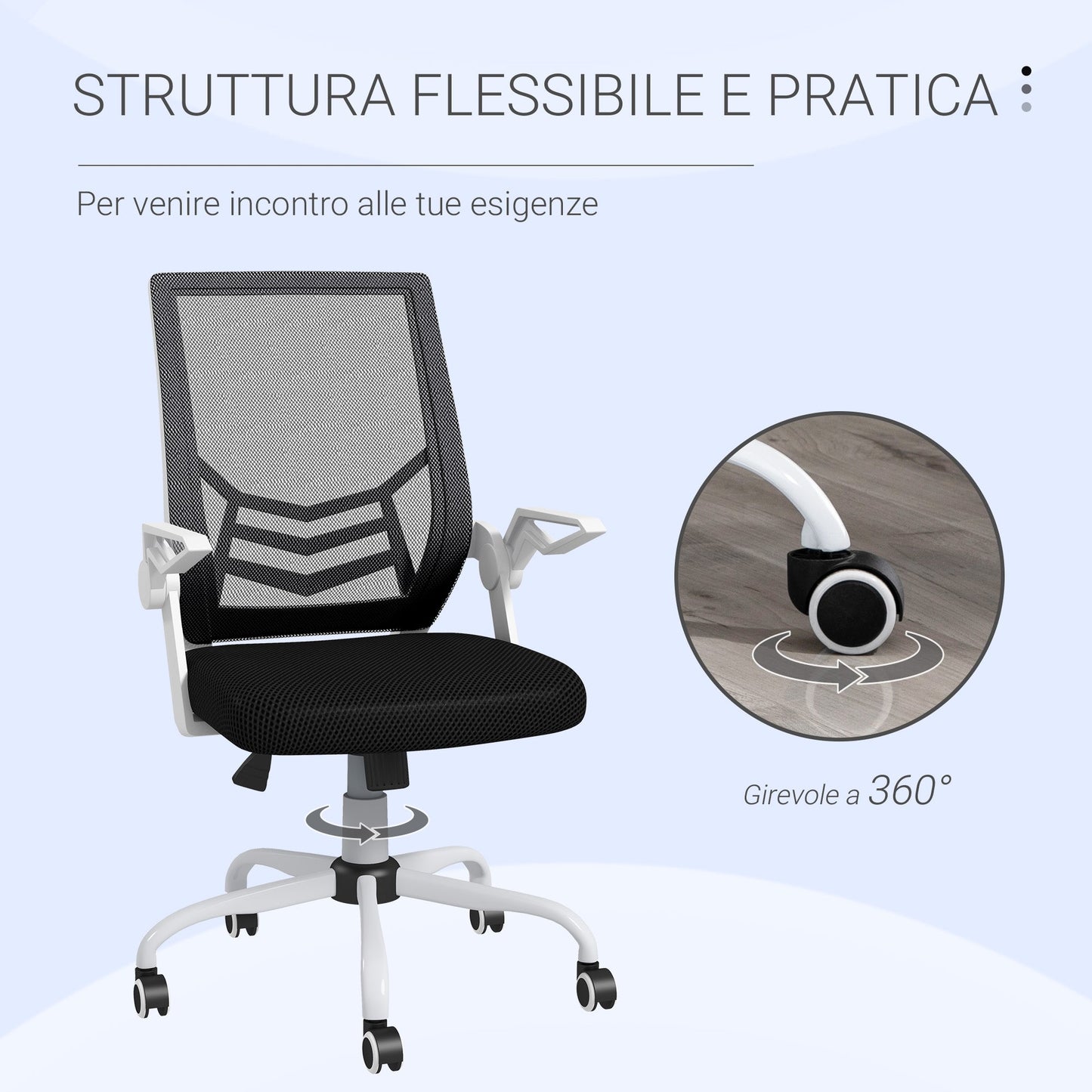 Ergonomic Office Chair with Adjustable Height, in Linen Effect Fabric, 62.5x55x94-104 cm, Black and White
