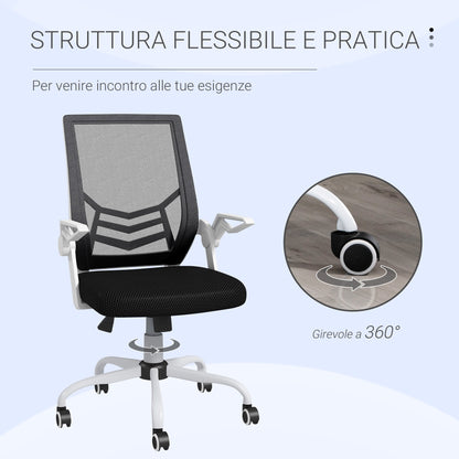 Ergonomic Office Chair with Adjustable Height, in Linen Effect Fabric, 62.5x55x94-104 cm, Black and White