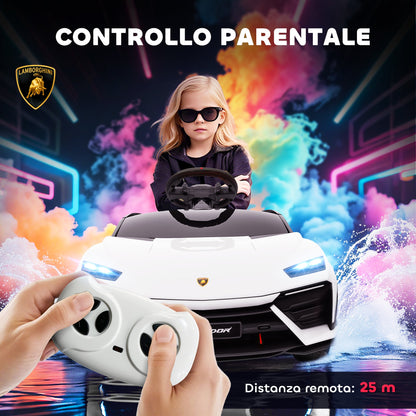 Lamborghini Licensed Electric Ride-On Car for Kids with Horn and Remote Control, 3-Speed Adjustable, White