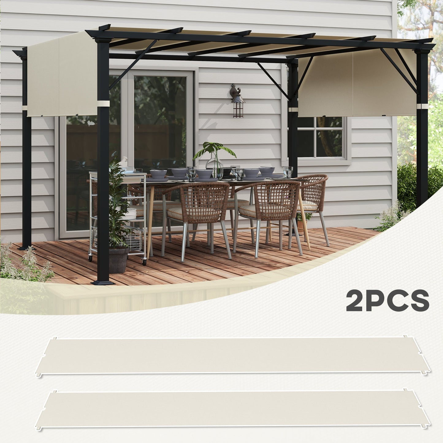 3x3m Polyester Pergola Gazebo Cover with Pockets and Straps, 488x122cm, Cream White