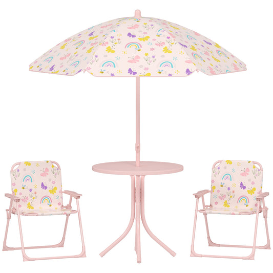 Garden Set for Children 2-5 Years with Round Table, 2 Folding Chairs and a Umbrella, Pink