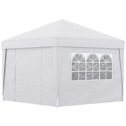 3x3 m Folding Gazebo with Adjustable Height & Windows – White
