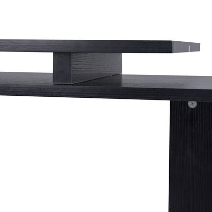 Space-Saving Corner Desk with S-Shaped Shelf, Modern Wooden Desk, 140x120x78 cm, Black