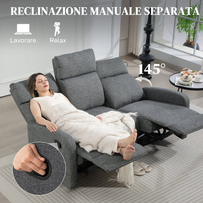 3-Seater Independently Reclining Sofa with Grey Chenille Upholstery, 179x91x98 cm