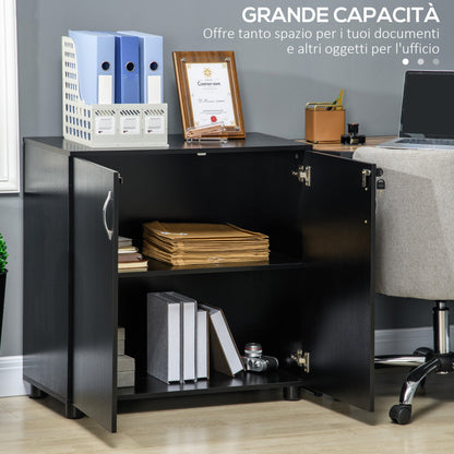Mobile Office Multipurpose Document Holder with Lock, 2 Doors and Internal Shelf, 80x40x80 cm, Black