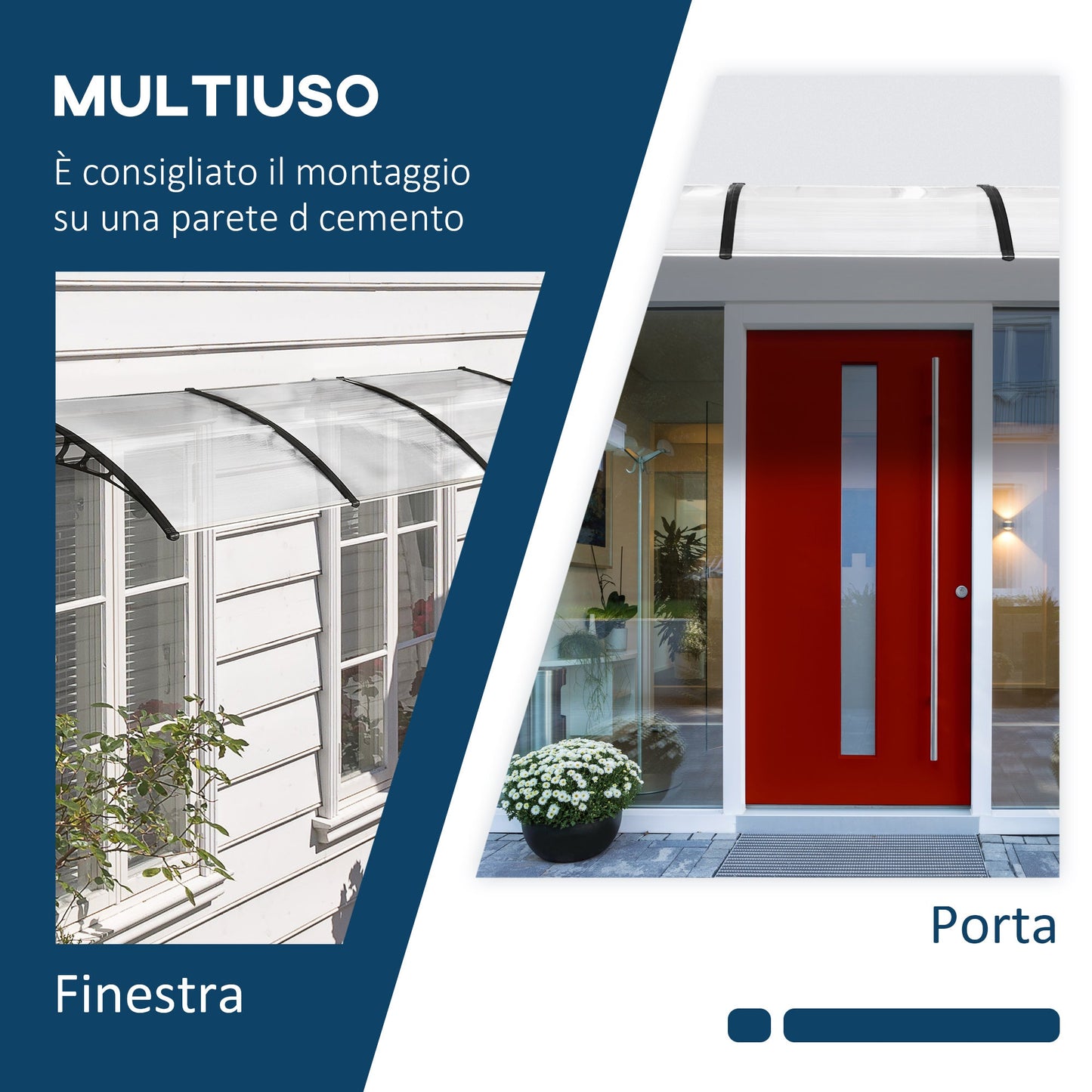 Curved Outdoor Canopy with Screws and Bolts Included, in Polycarbonate, PP and Aluminum, 122x89x24 cm