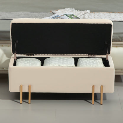 Modern Bedside Bench with Internal Storage Space, Beige Polyester, 100x40x42 cm