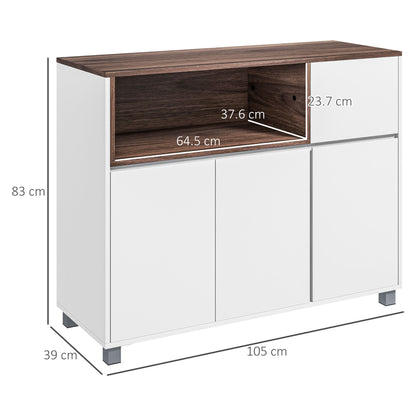 Modern Wooden Kitchen Sideboard with Cabinets, Drawer and Open Compartment, 105x39x83cm, White