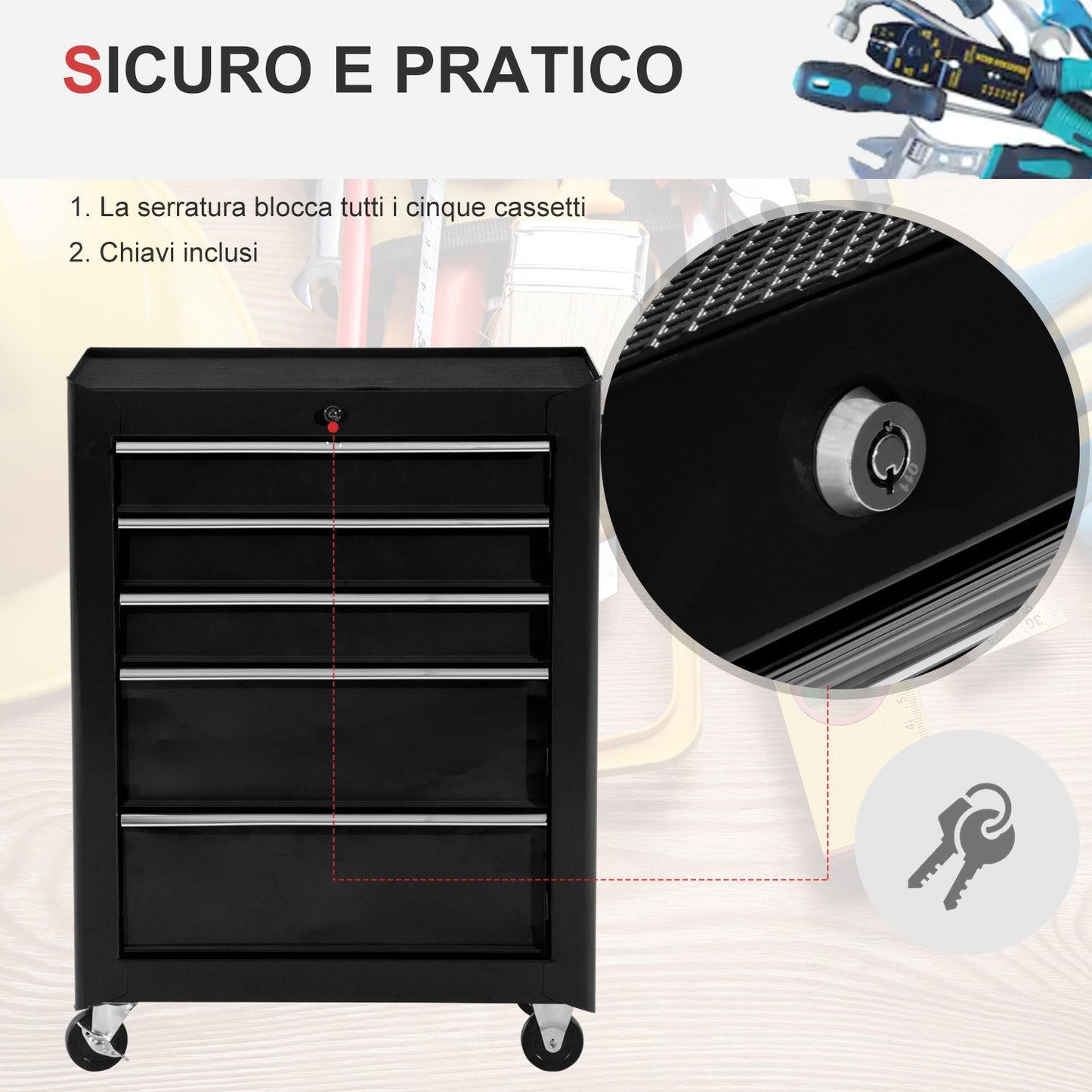 Black Multi-Use Garage Trolley | Board of Utensils For Mechanics | 61.5x33x85cm