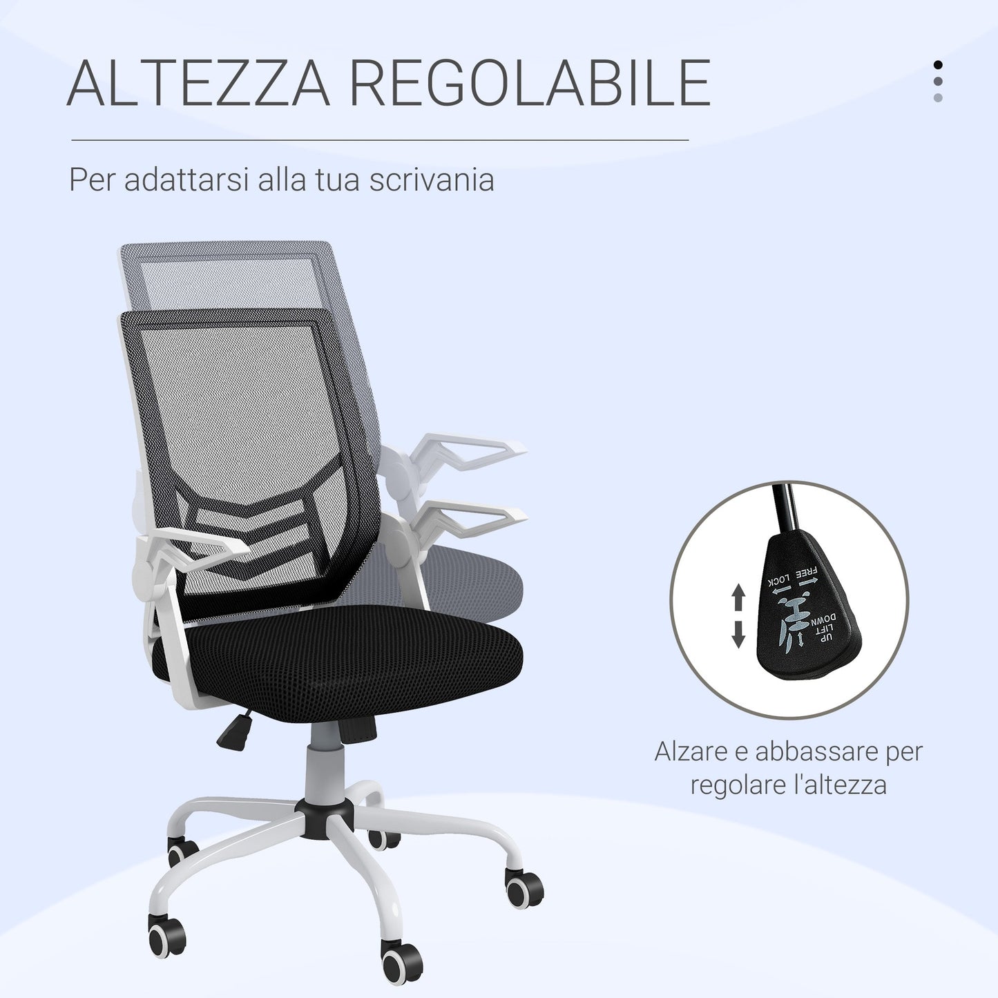 Ergonomic Office Chair with Adjustable Height, in Linen Effect Fabric, 62.5x55x94-104 cm, Black and White