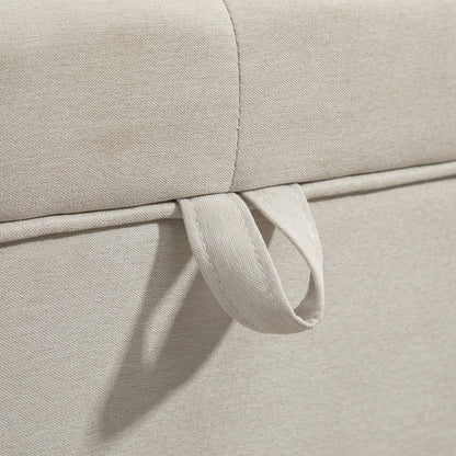 80L Padded Storage Bench with Fabric Upholstery and Wooden Legs, 118x42x45 cm, Cream