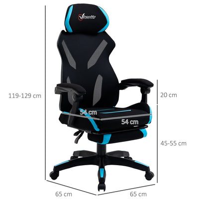 Gaming Chair with Lumbar Support, Ergonomic Office Chair with Adjustable Height in Black and Blue Fabric, 65x65x119-129cm