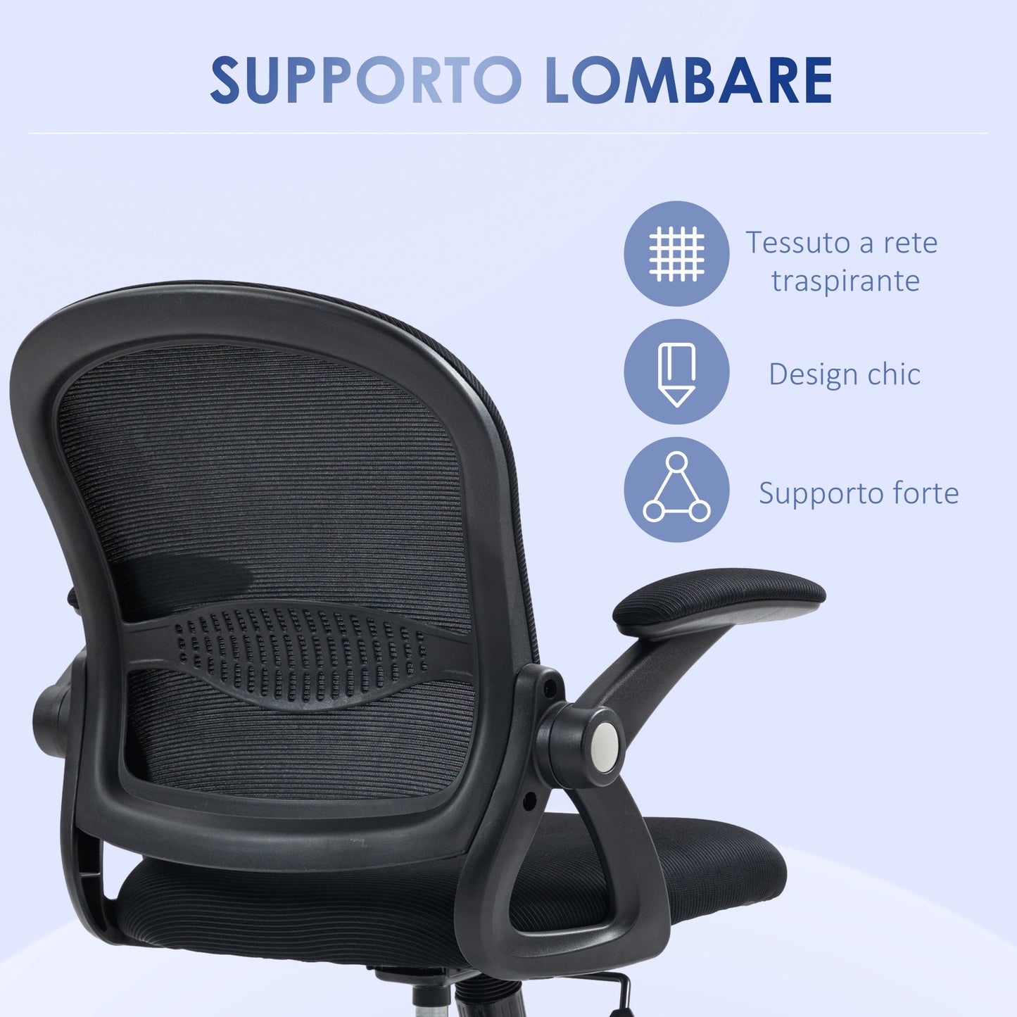 Ergonomic Office Chair with Mesh Backrest and Adjustable Height, 65.5x61.5x88-97.5cm, Black
