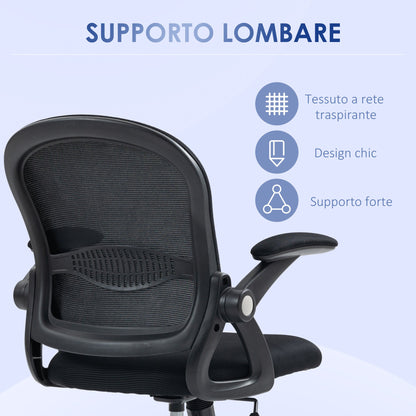 Ergonomic Office Chair with Mesh Backrest and Adjustable Height, 65.5x61.5x88-97.5cm, Black