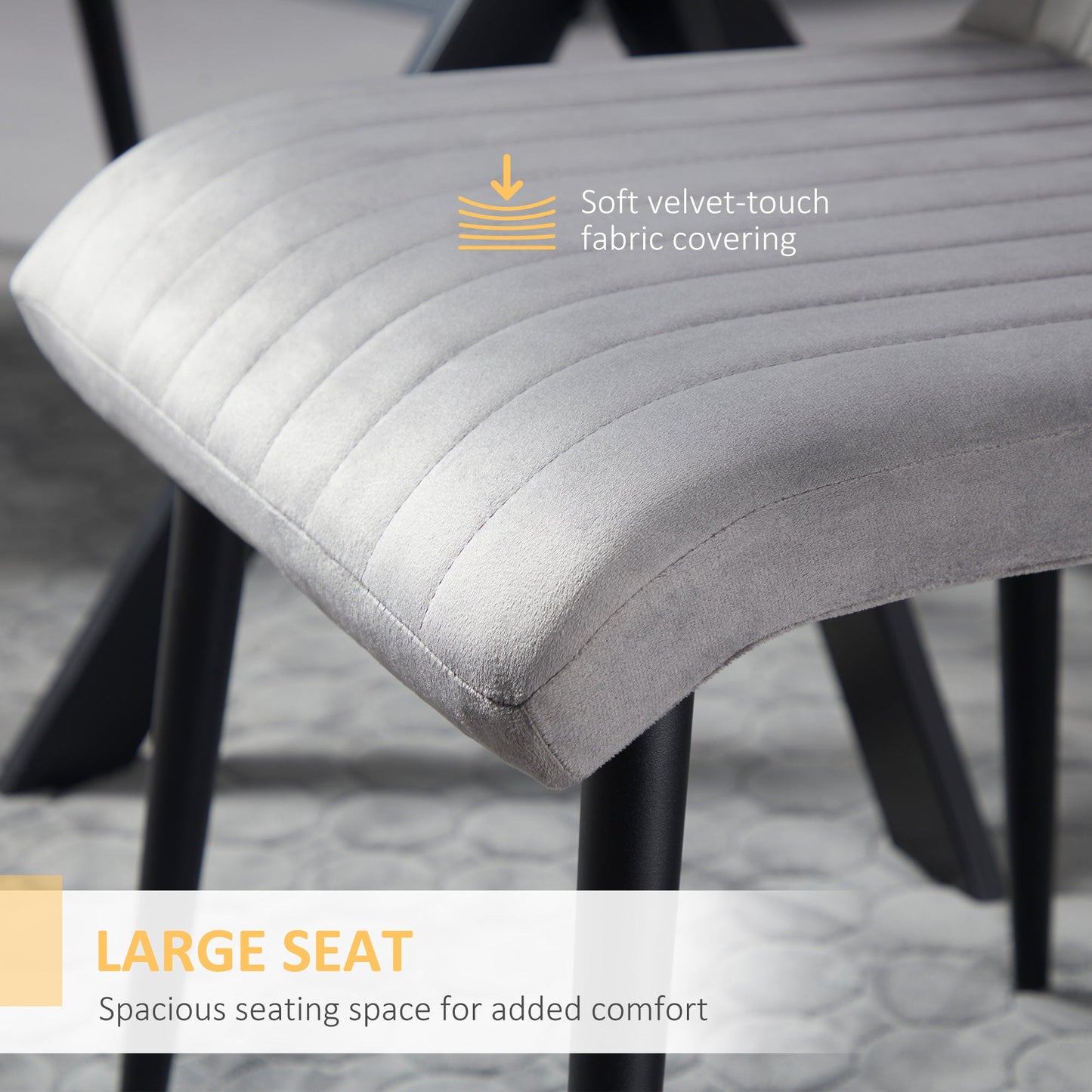 Set of 2 Padded and Space-Saving Kitchen Chairs with Steel Legs, 43x58x90 cm, Grey and Black